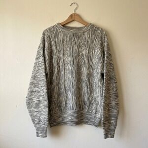 Roundtree & Yorke Sweater Mens Large Grey Textured Cable Knit Vintage 90s Style